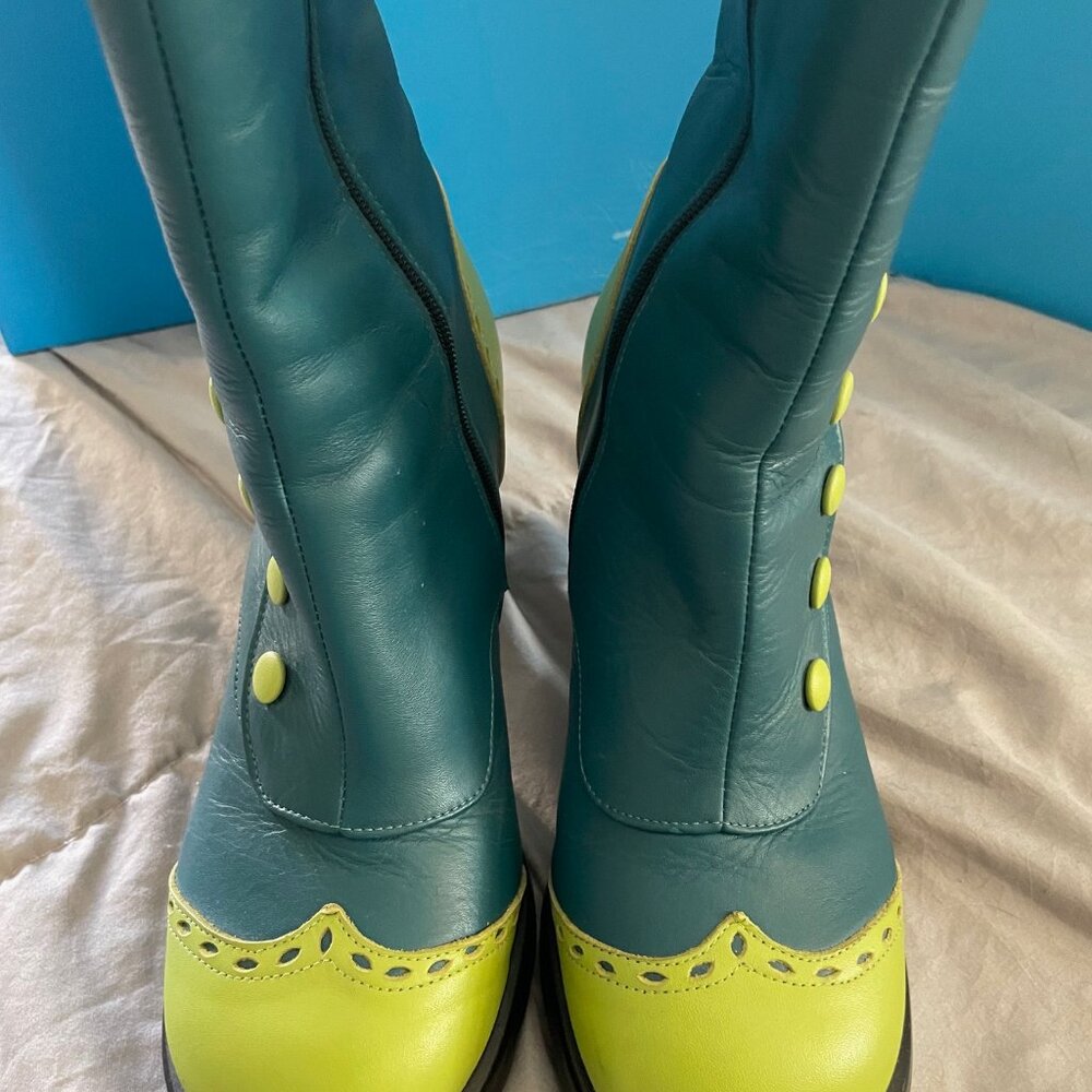 RARE Fluevog Babycakes Boots Turquoise Teal Green 7.5 Victorian Festival Retro - Picture 14 of 15